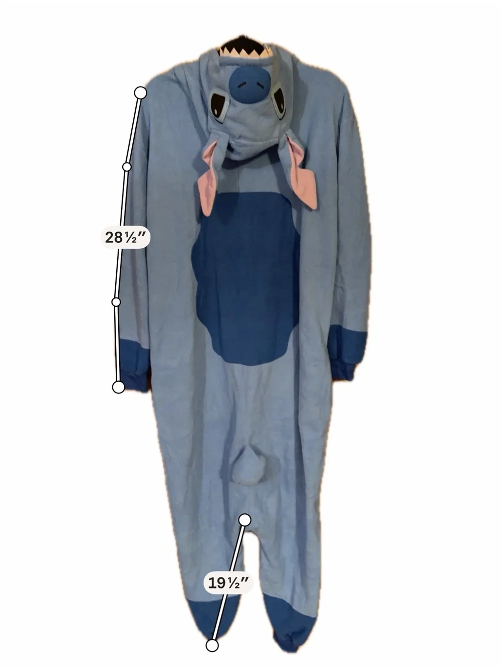 Disney Stitch Onesie Costume Union Suit Large Fleece Hooded Pajamas Kigurumi